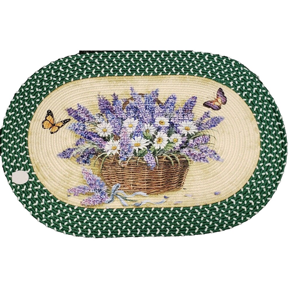 Oval Braided Kitchen Accent Rug (20" x 30") LAVENDER, DAISIES & BUTTERFLIES
